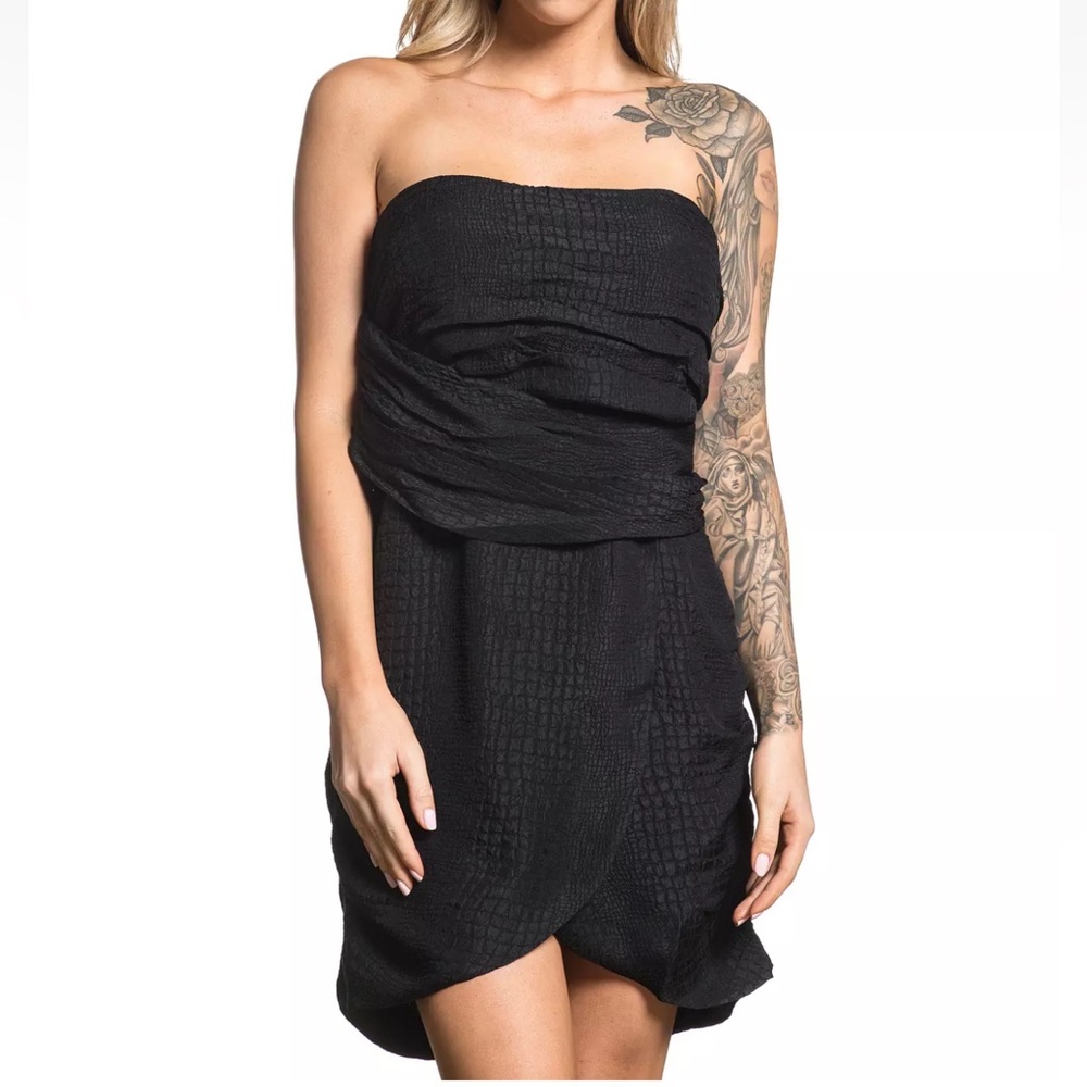 Affliction black premium silk Bailey TulipElegant Black One-Shoulder Dress